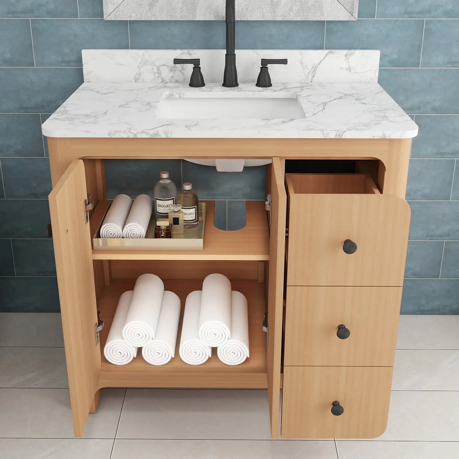 Freestanding Curved Single Bathroom Vanity