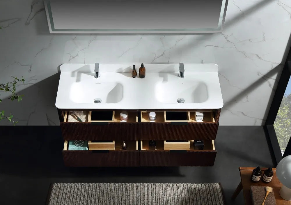 60" Solid Wood Minimalist Bathroom Cabinet