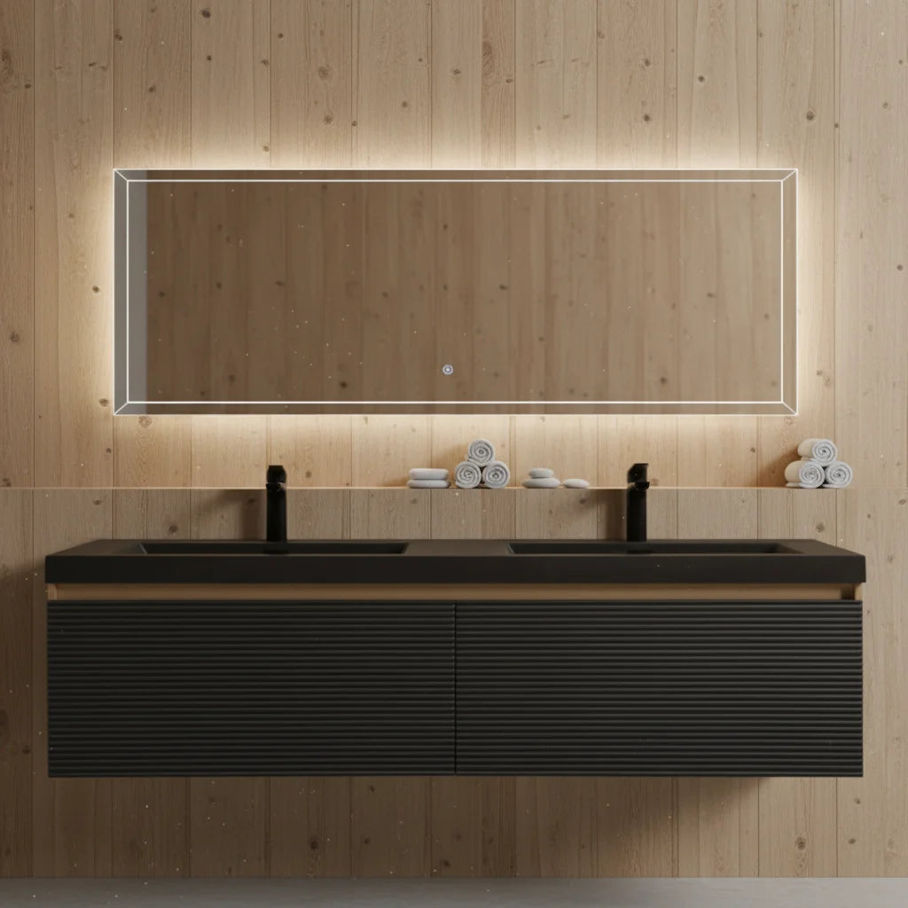 60" Matte Black Floating Double Bathroom Vanity