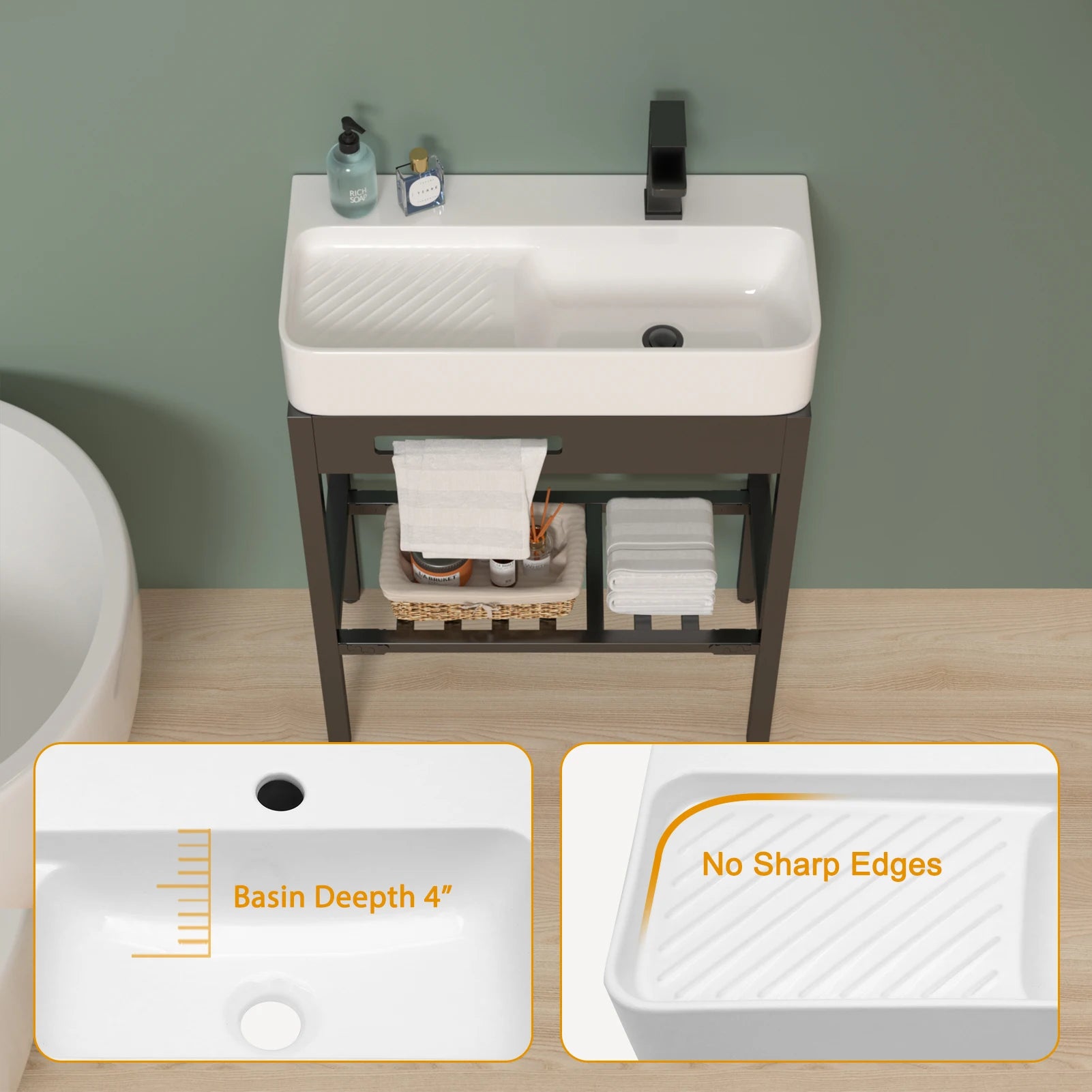 30" White Bathroom Vanity with Sink, Door, and 2 Drawers