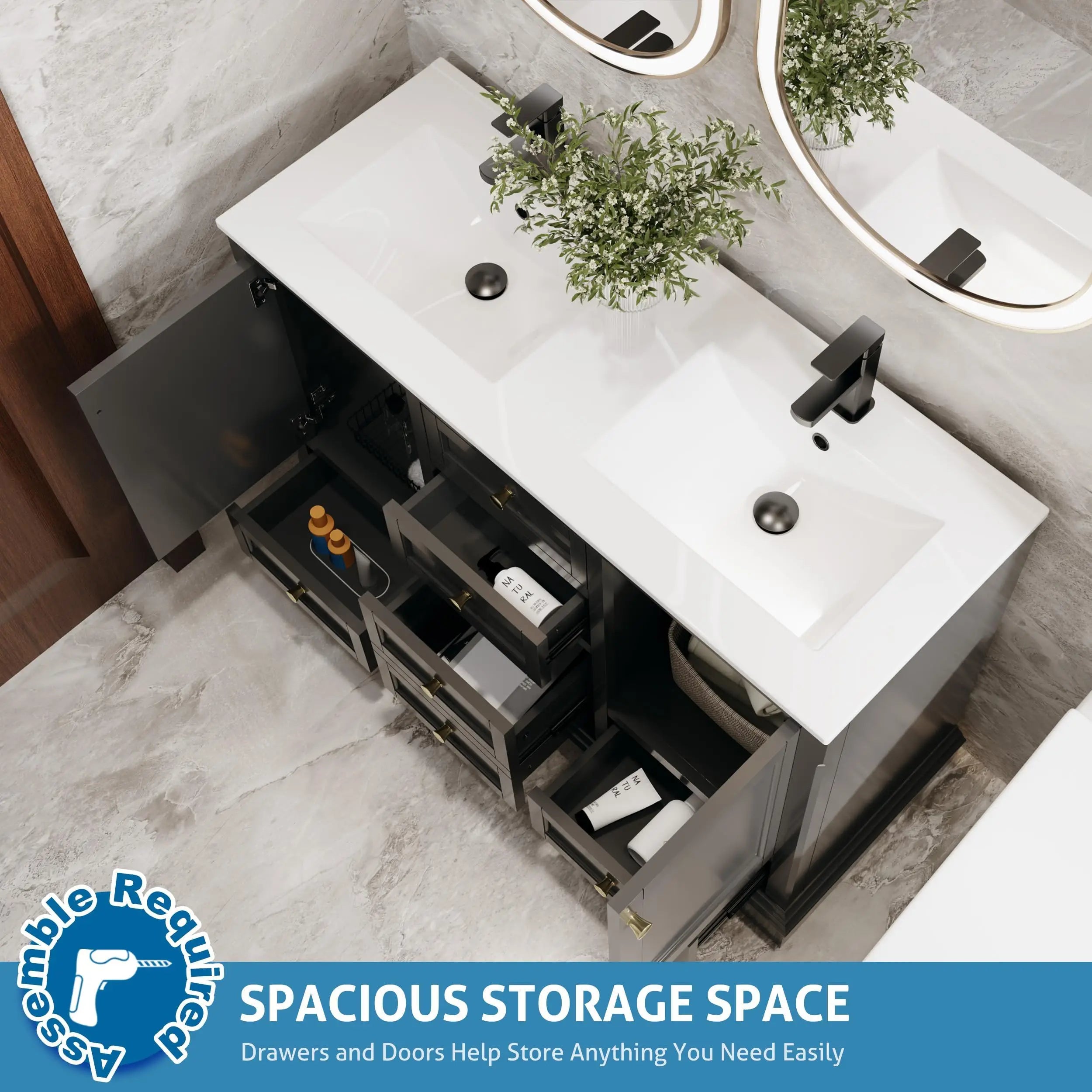 48" Raised Arch Feet Soft-Close Bathroom Vanity