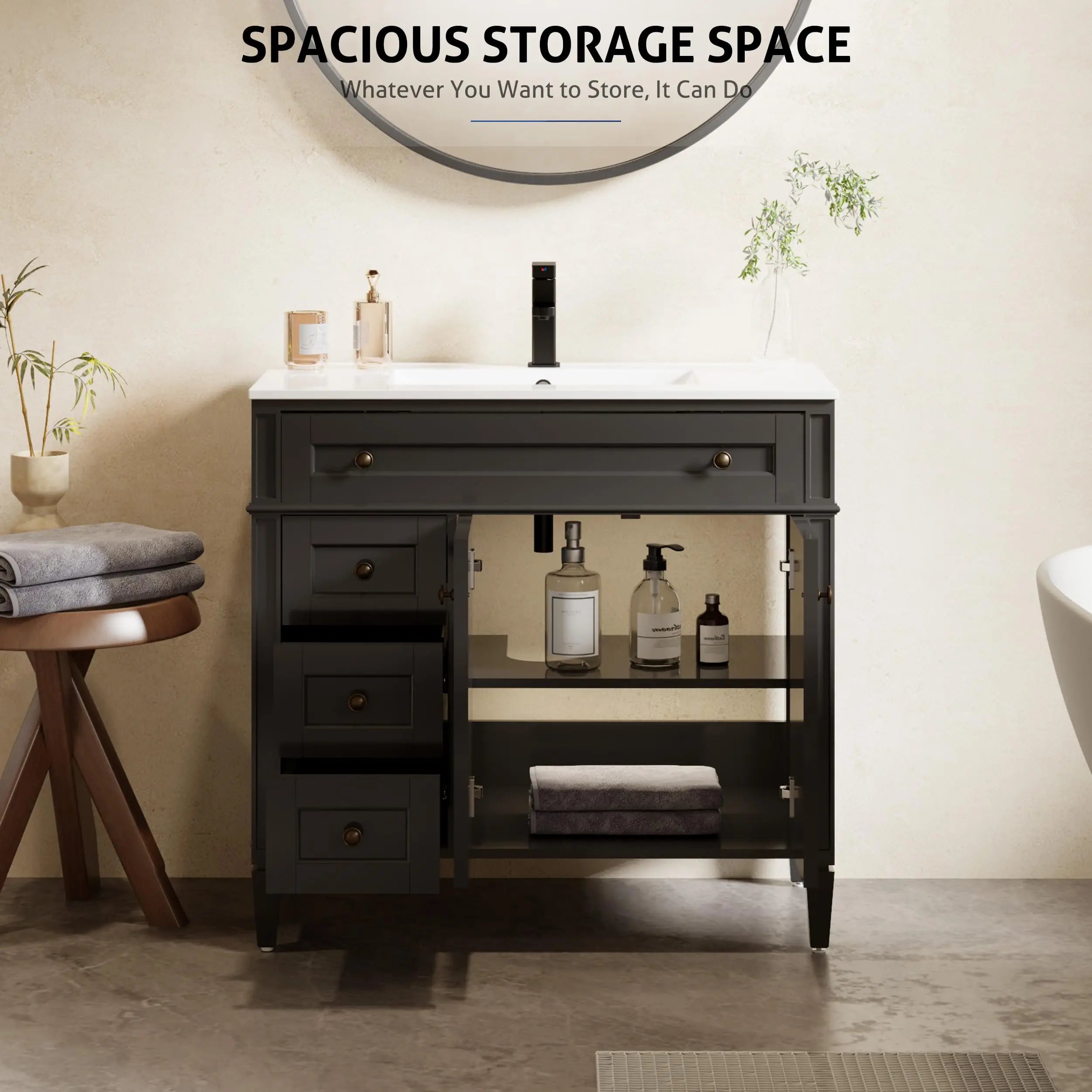 24"/30"/36" Vintage Freestanding Bathroom Vanity with Sink