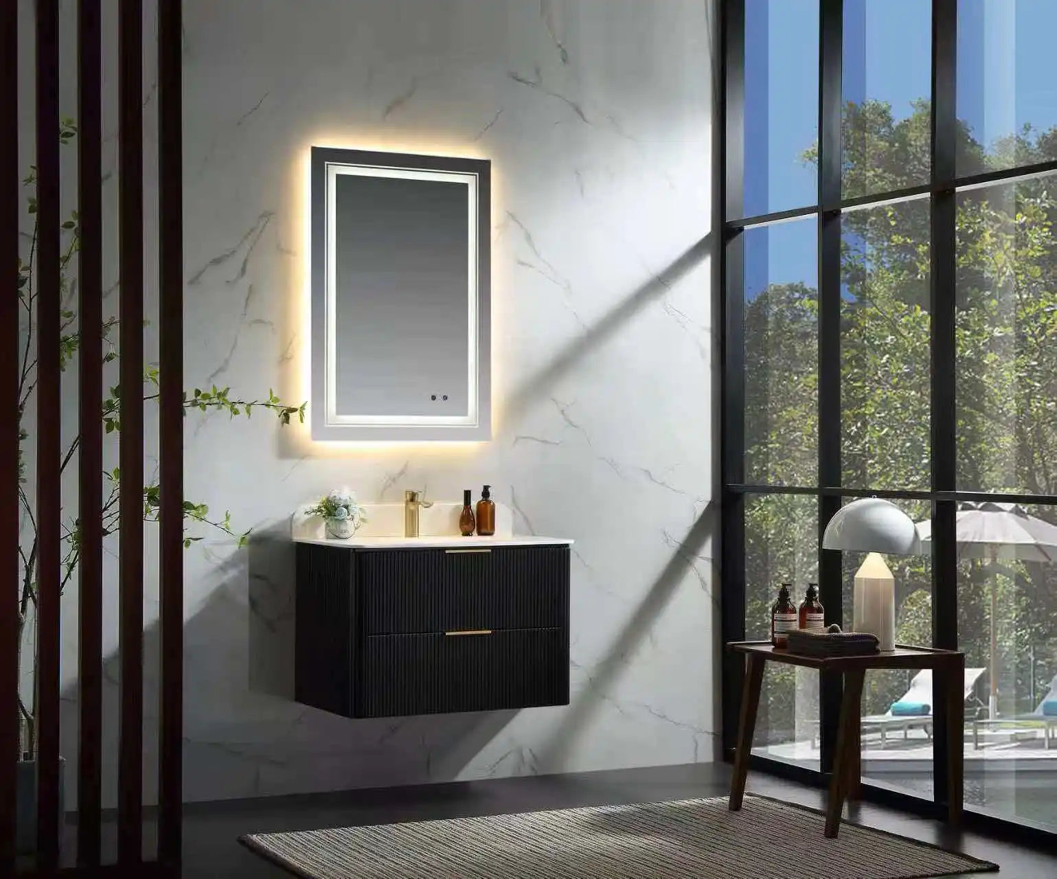 30" Floating Plywood Bathroom Vanity – Fluted Design