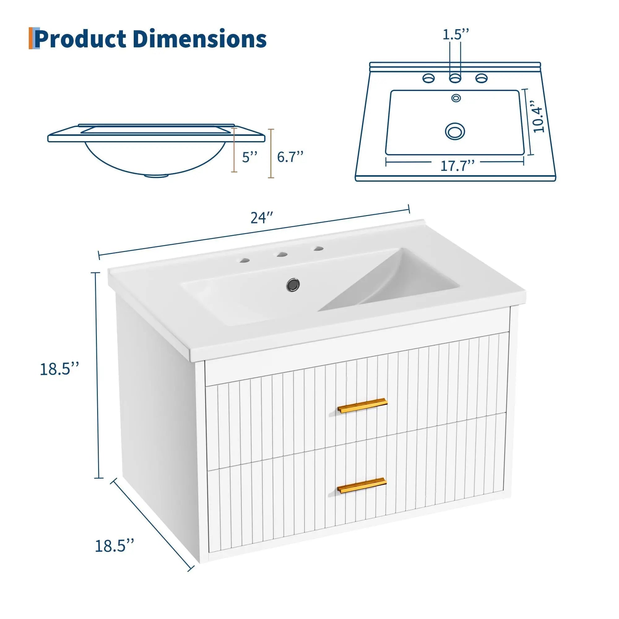 Floating Bathroom Vanity with Sink and 2 Soft-Close Drawers