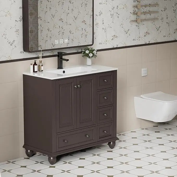 Floor-Mounted Bathroom Vanity with Ceramic Basin