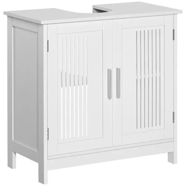 White Bathroom Vanity Cabinet with Ceramic Basin & Adjustable Shelf