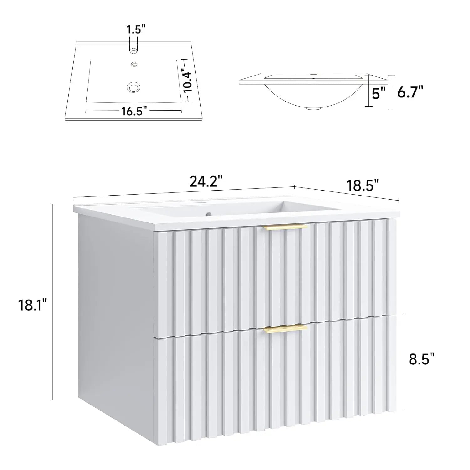 24" Floating Bathroom Vanity with Sink and 2 Drawers