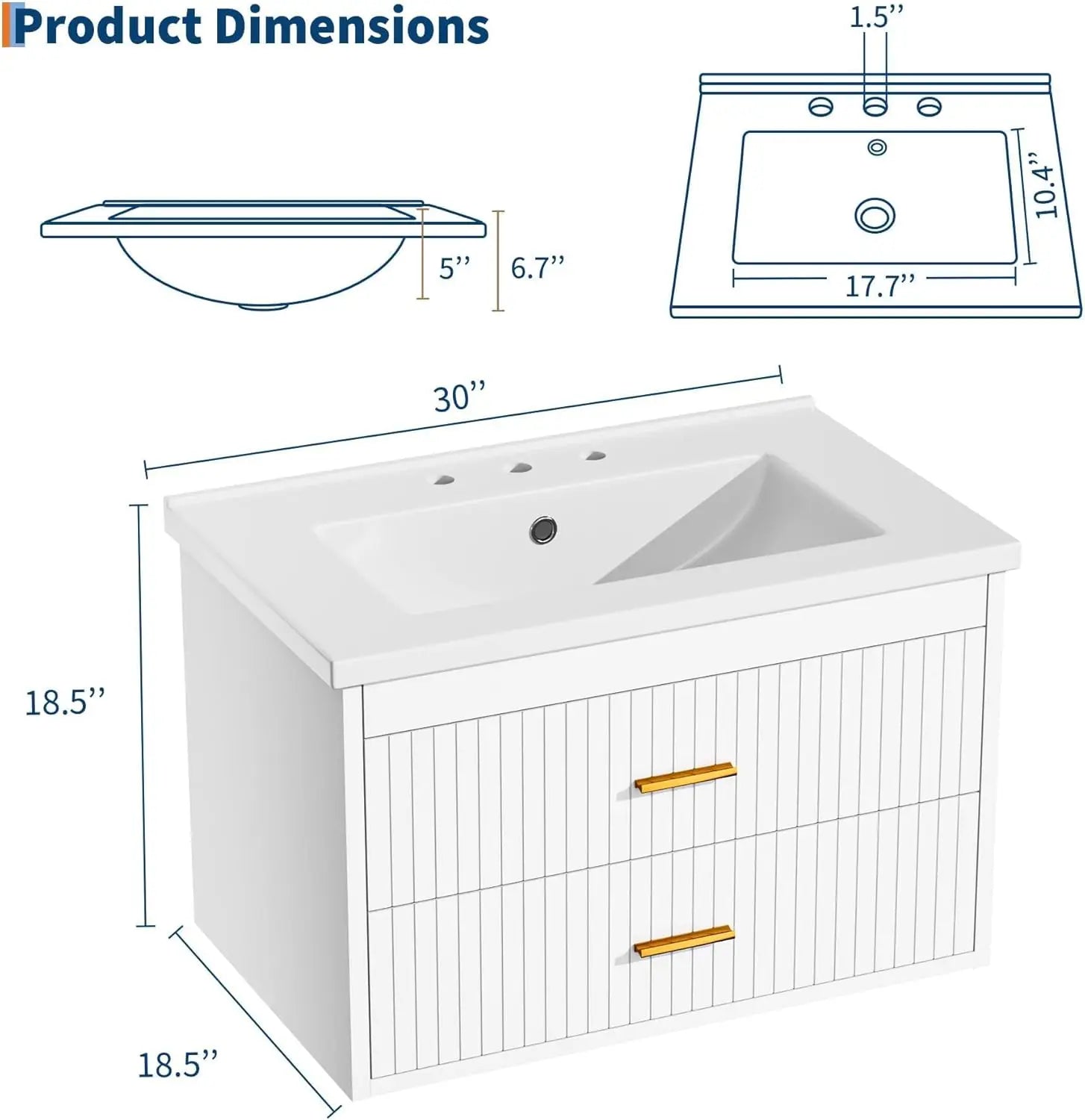 Floating Bathroom Vanity with Sink and 2 Soft-Close Drawers