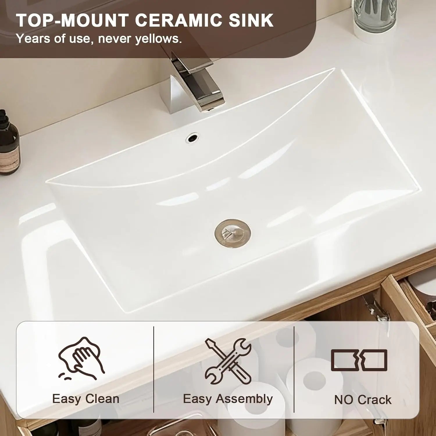 36" Floating Bathroom Vanity with Ceramic Sink