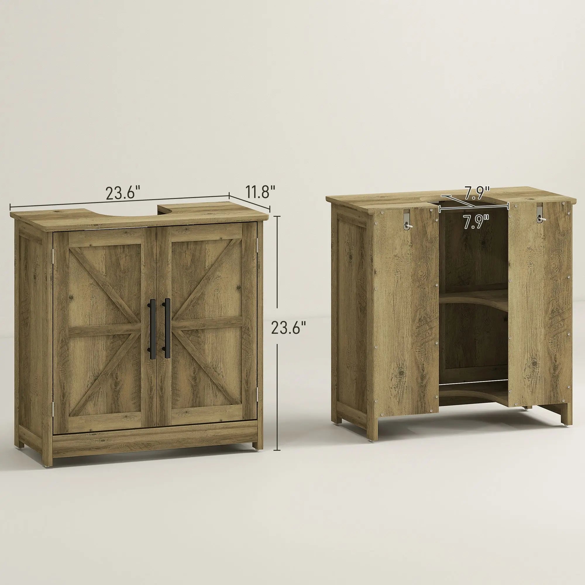 Farmhouse Pedestal Sink Storage Cabinet with Barn Doors & Adjustable Shelf
