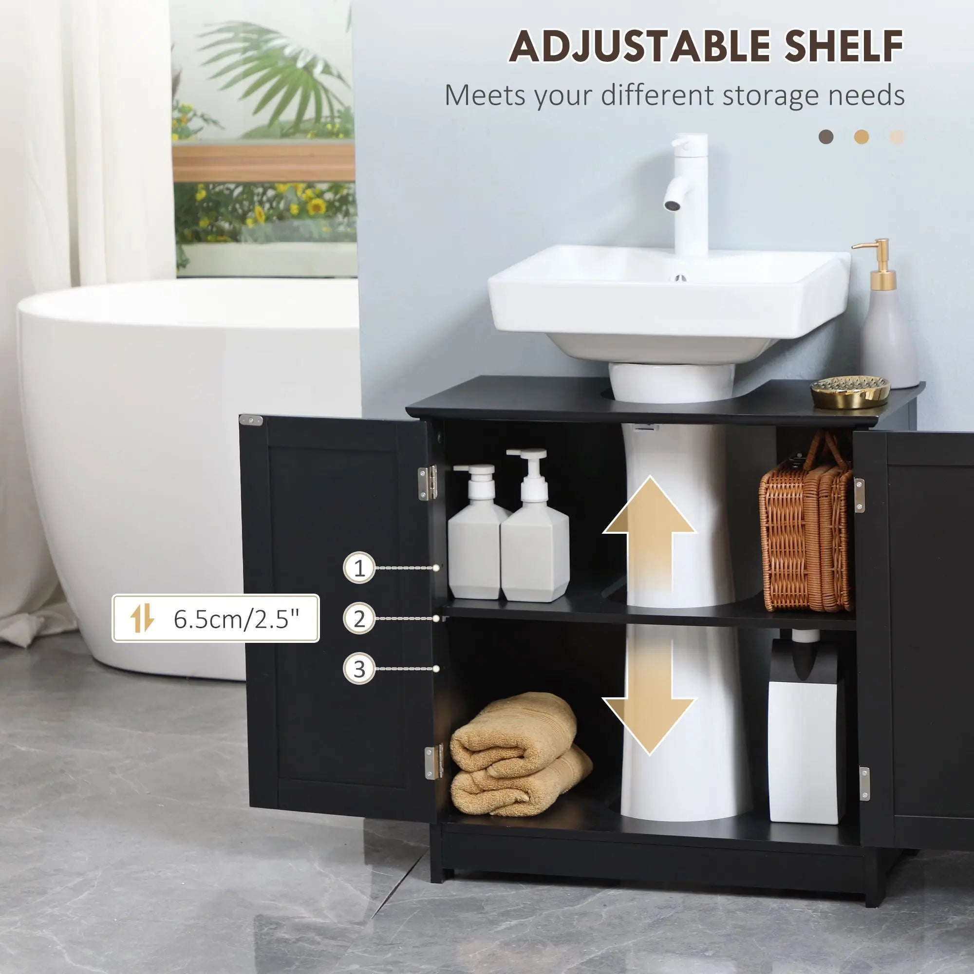 Black Pedestal Sink Cabinet with 2 Doors & Adjustable Shelf
