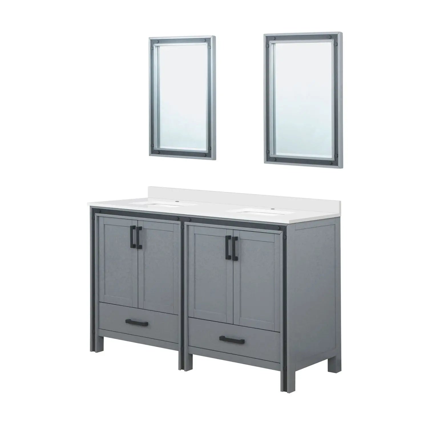 60" Dark Grey Double Bathroom Vanity with Quartz Top and Mirrors