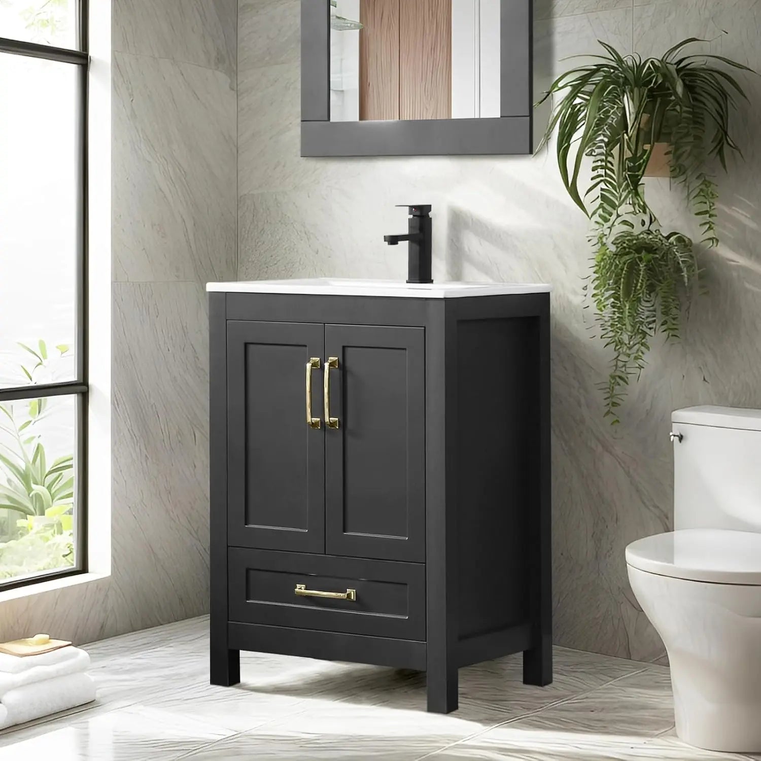 24" Black Bathroom Vanity with Undermount Sink and Matte Black Faucet