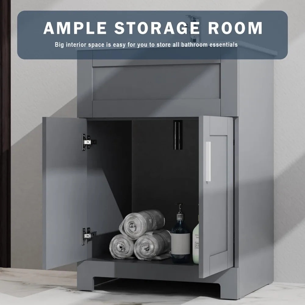 24" Grey Bathroom Vanity with Ceramic Sink