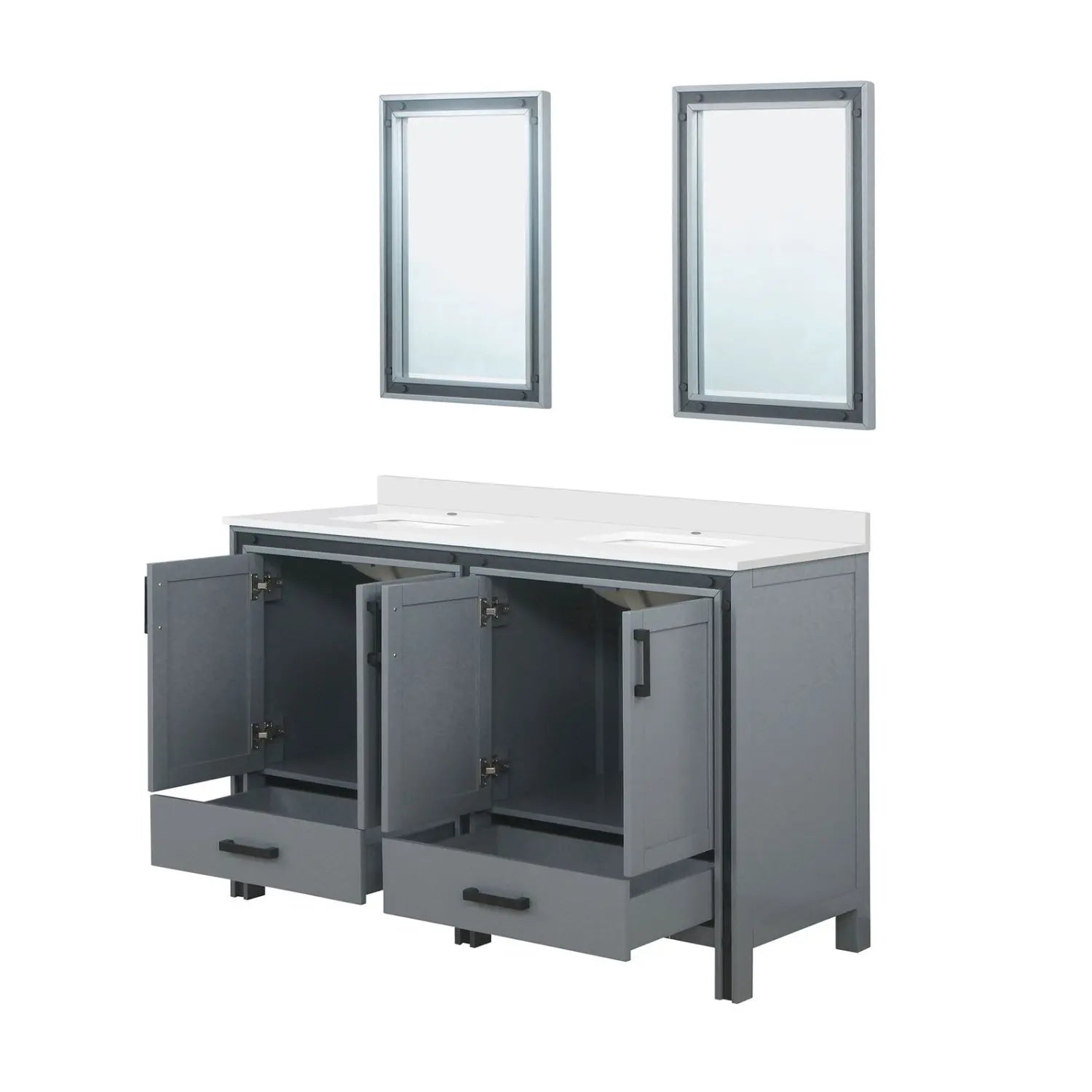 60" Dark Grey Double Bathroom Vanity with Quartz Top and Mirrors