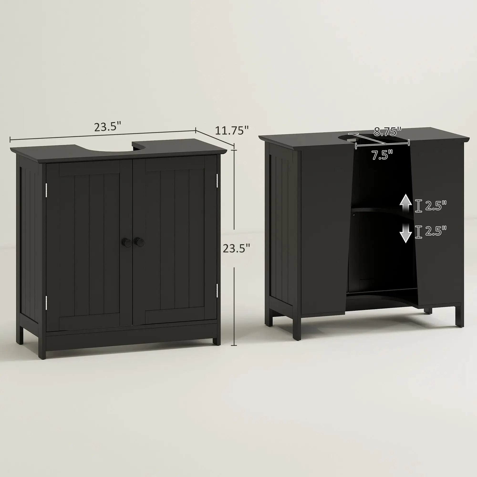 Black Pedestal Sink Cabinet with 2 Doors & Adjustable Shelf
