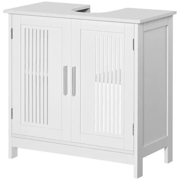White Bathroom Vanity Cabinet with Ceramic Basin & Adjustable Shelf