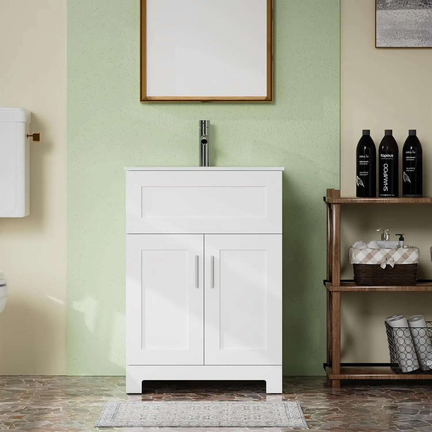 24" Grey Bathroom Vanity with Ceramic Sink