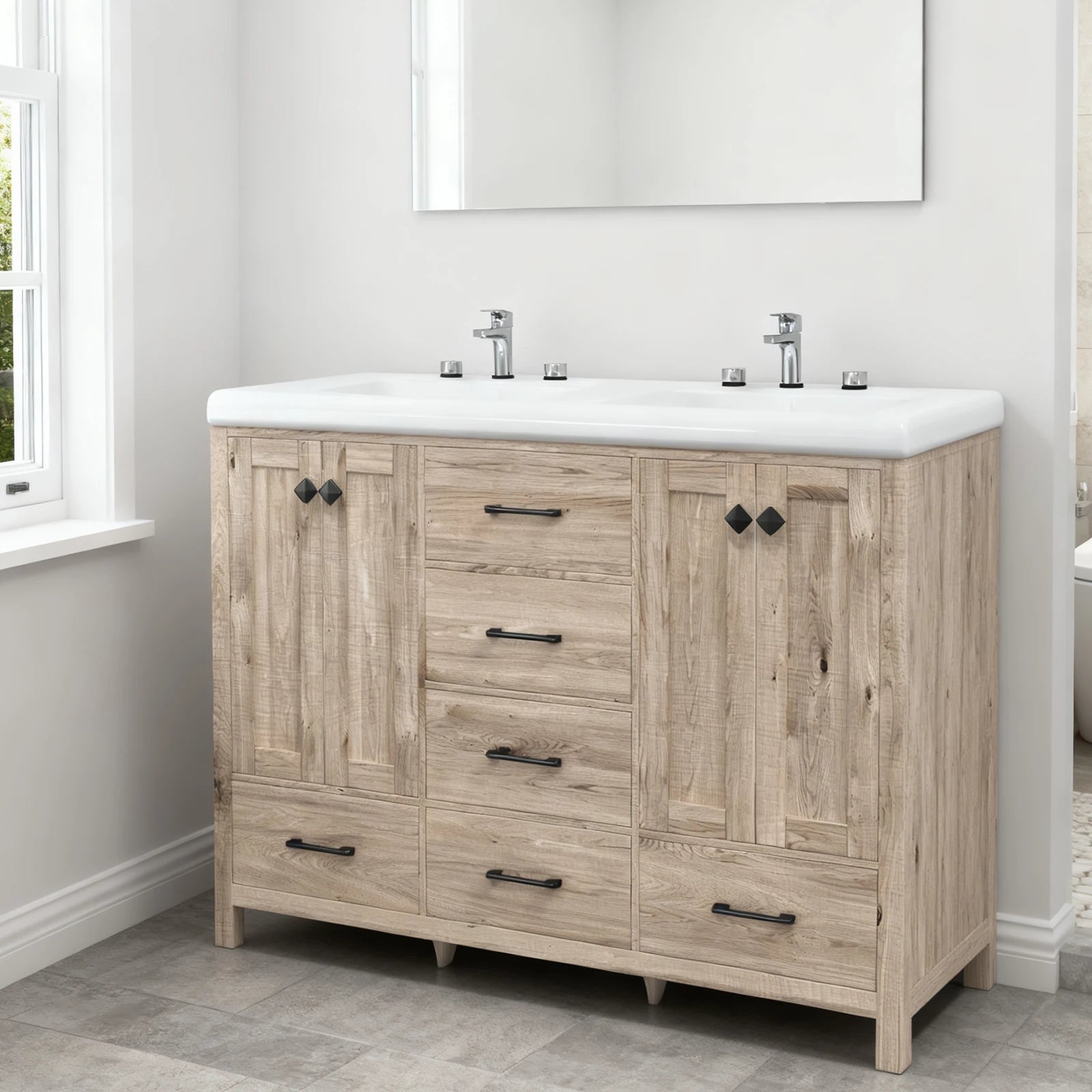 47" Double Bathroom Vanity with Ceramic Sinks and Drawers