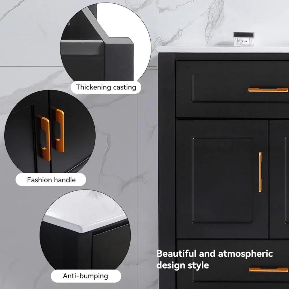 48" Black Freestanding Bathroom Vanity with Sink and 4 Drawers