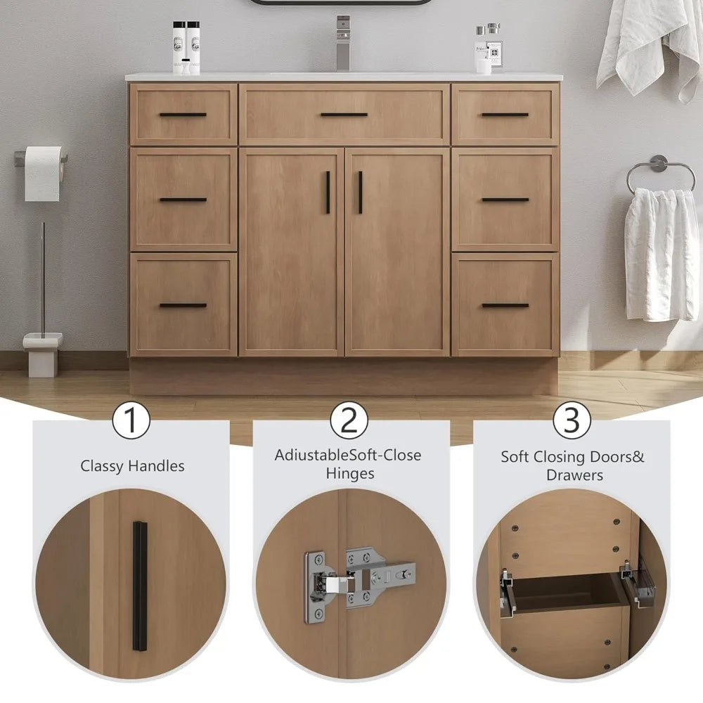 48" Farmhouse Bathroom Vanity with Sink and 6 Drawers