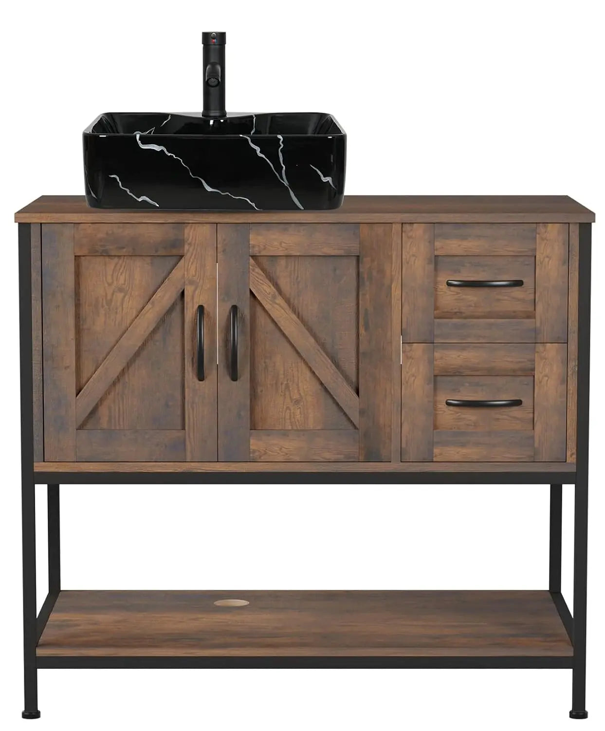 36" Rustic Farmhouse Bathroom Vanity with Ceramic Vessel Sink