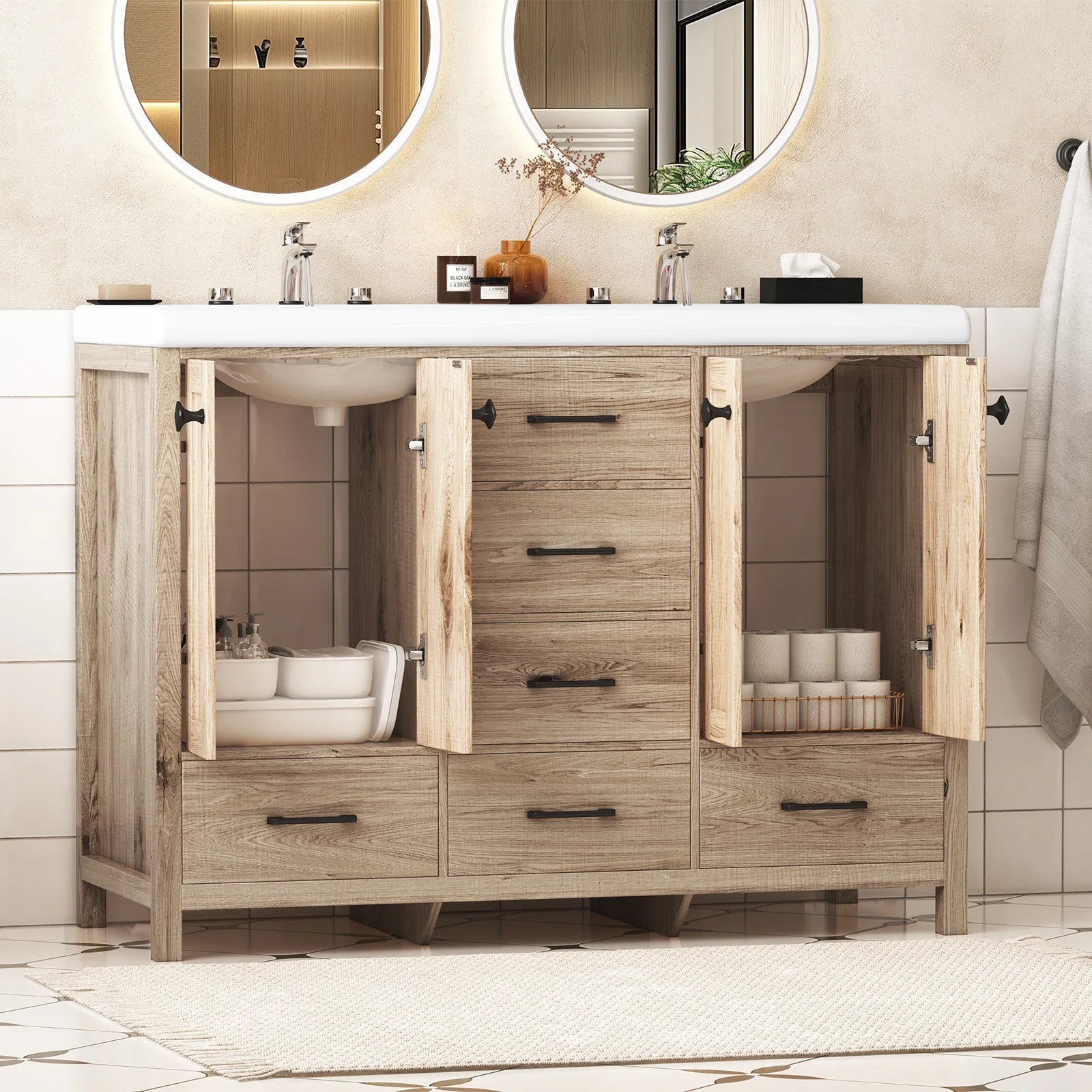 47" Double Bathroom Vanity with Ceramic Sinks and Drawers