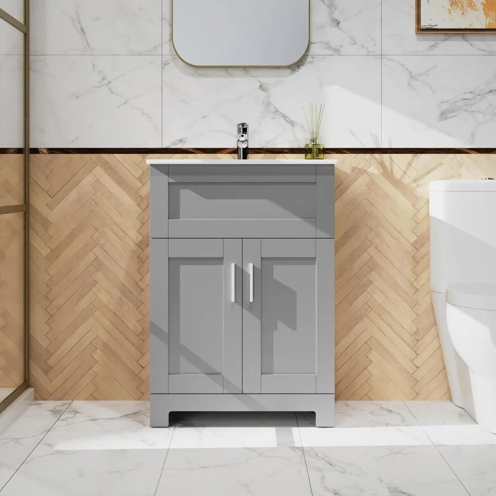 24" Grey Bathroom Vanity with Ceramic Sink