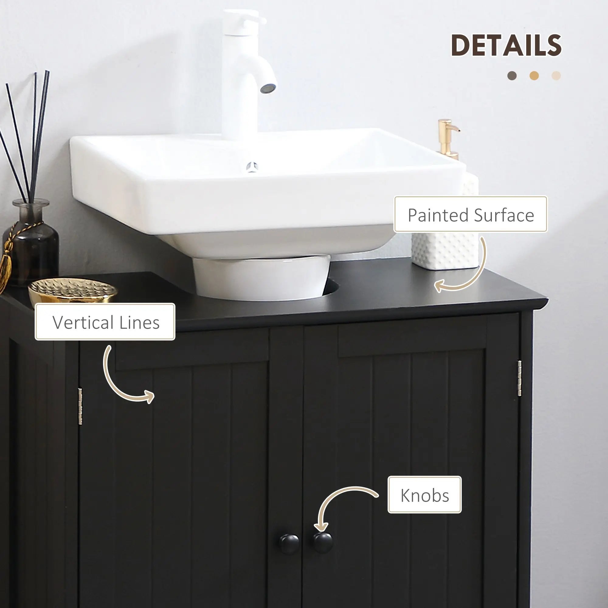 Black Pedestal Sink Cabinet with 2 Doors & Adjustable Shelf