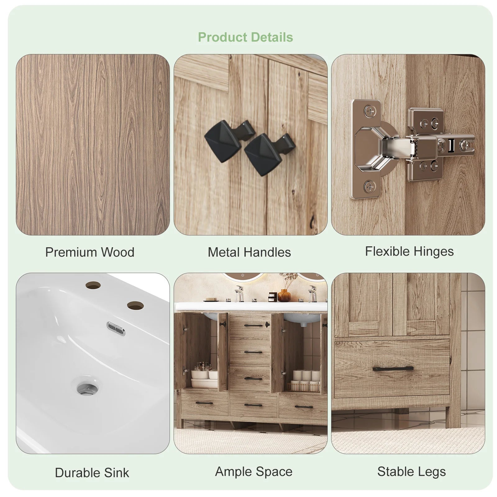 47" Double Bathroom Vanity with Ceramic Sinks and Drawers