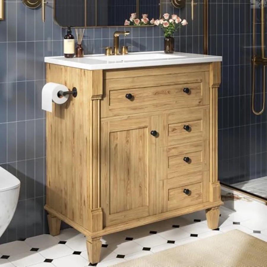 30" Bathroom Vanity with Sink and Adjustable Wood Legs