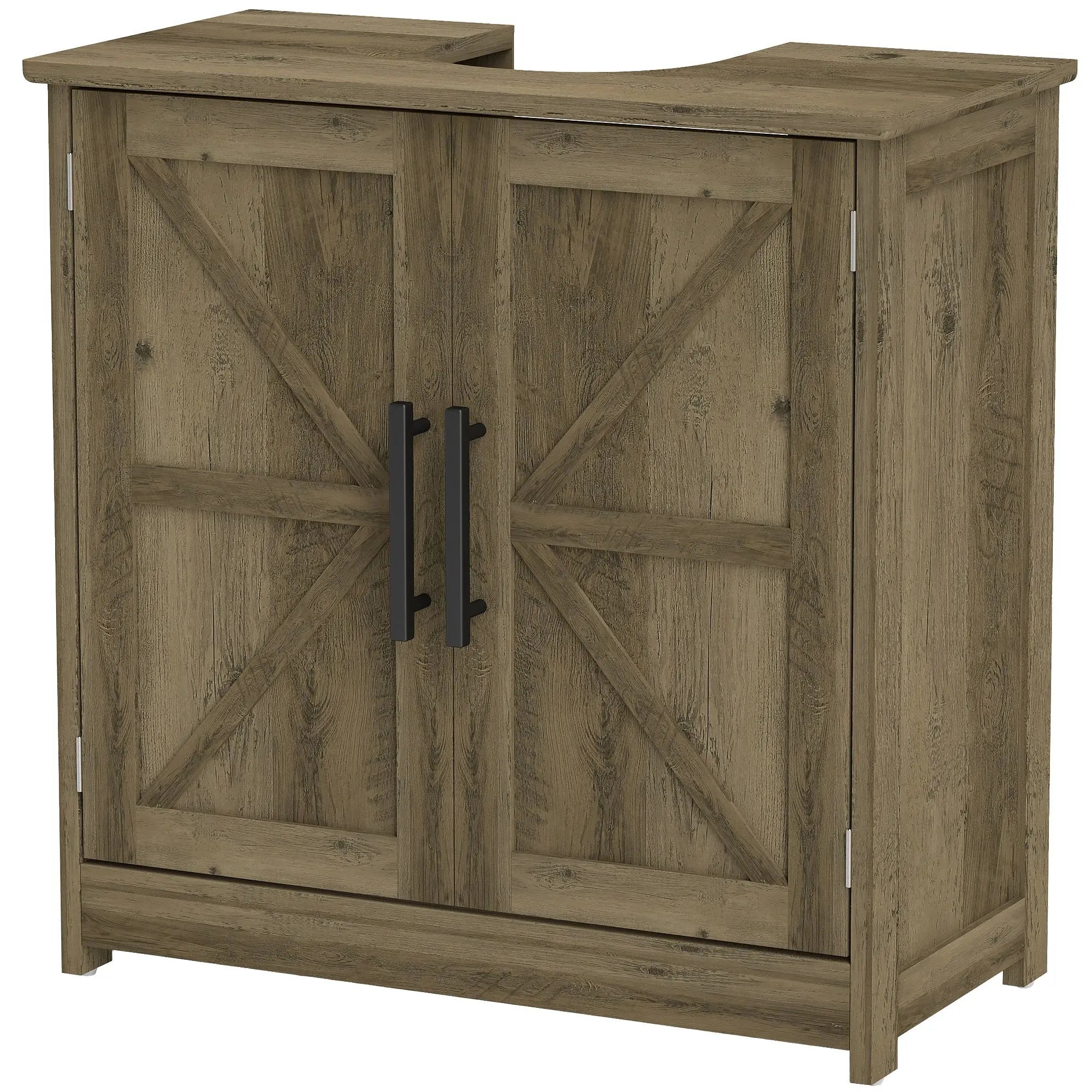 Farmhouse Pedestal Sink Storage Cabinet with Barn Doors & Adjustable Shelf
