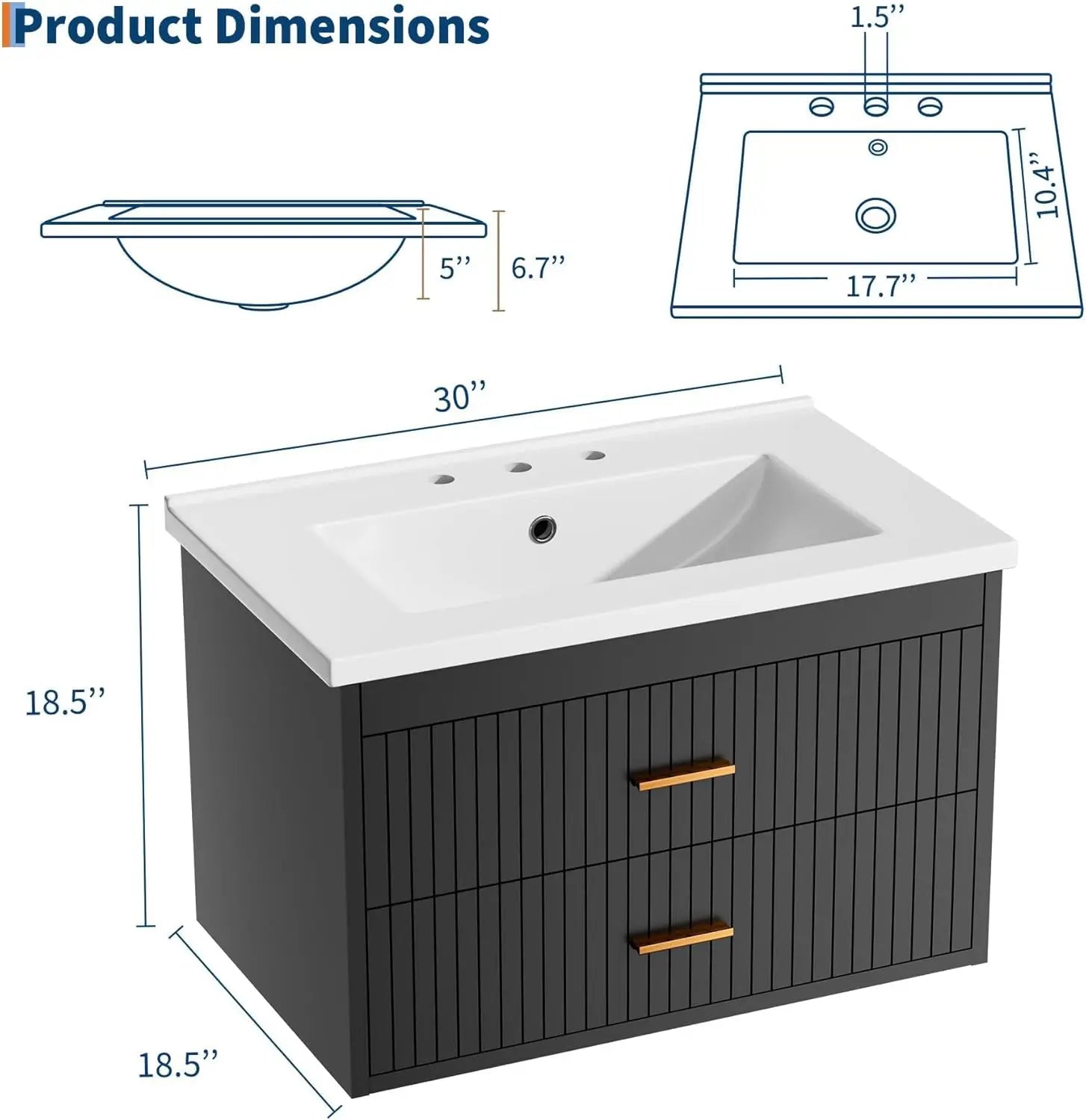 Floating Bathroom Vanity with Sink and 2 Soft-Close Drawers