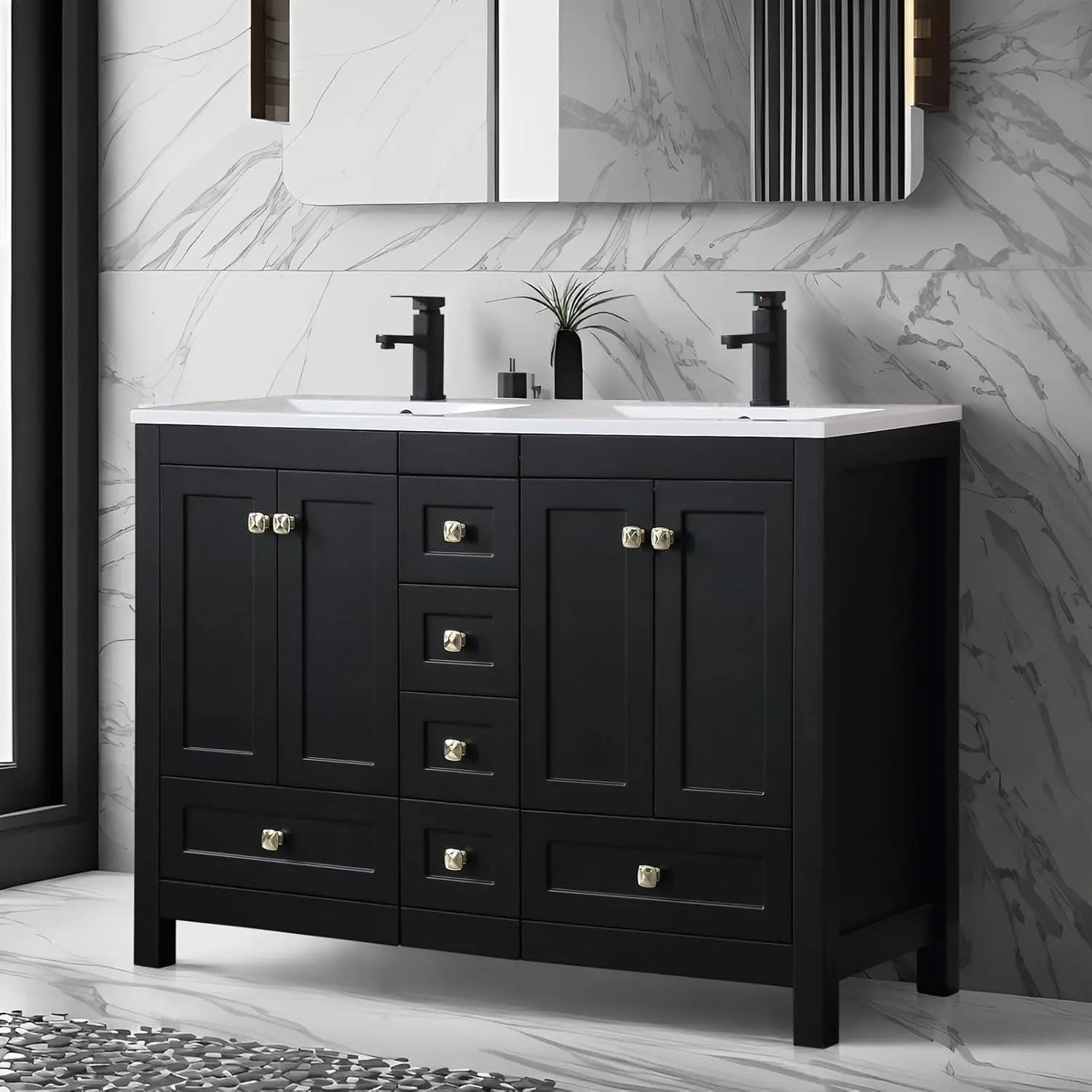 36" Black Bathroom Vanity with Undermount Sink and Matte Black Faucet