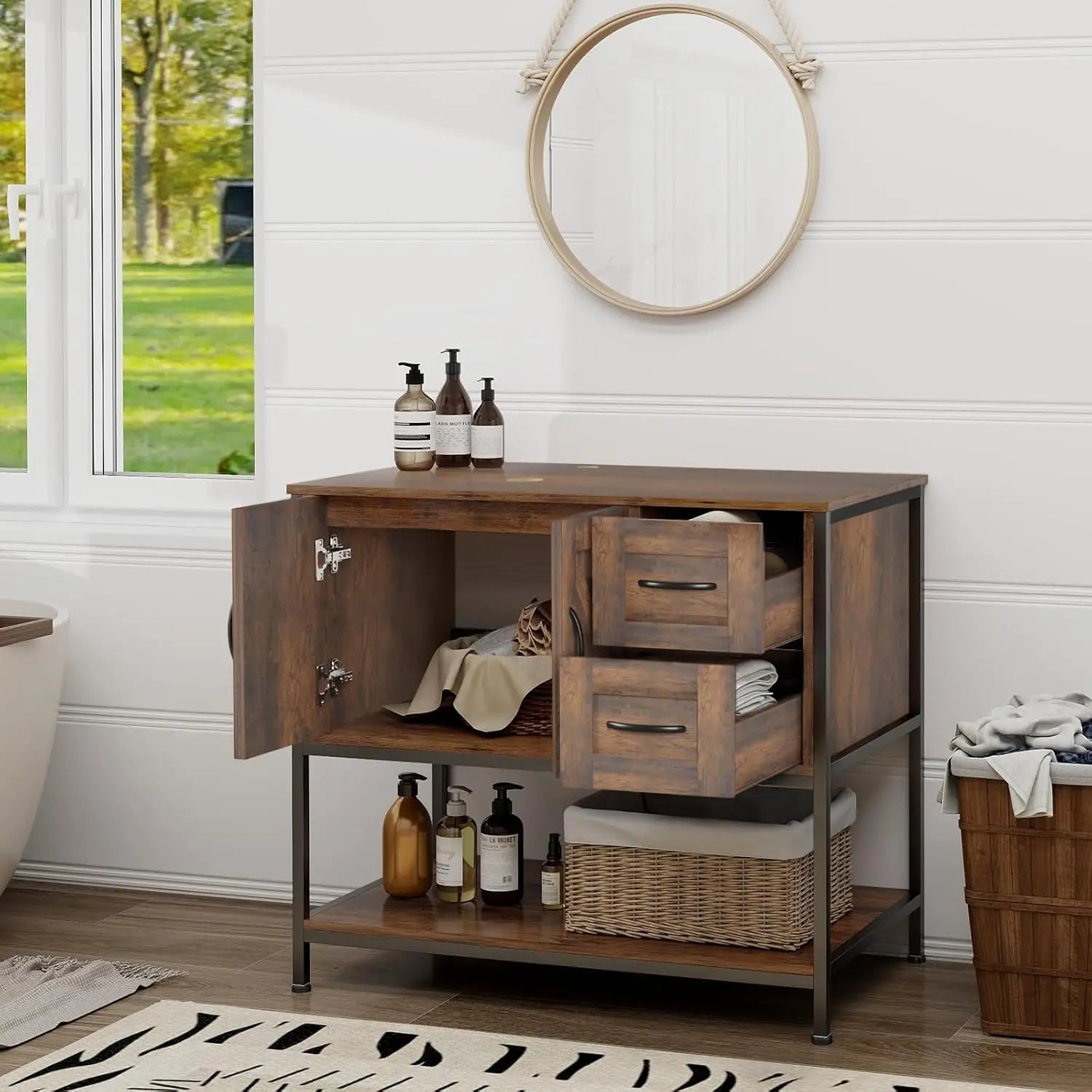 36" Rustic Farmhouse Bathroom Vanity with Ceramic Vessel Sink