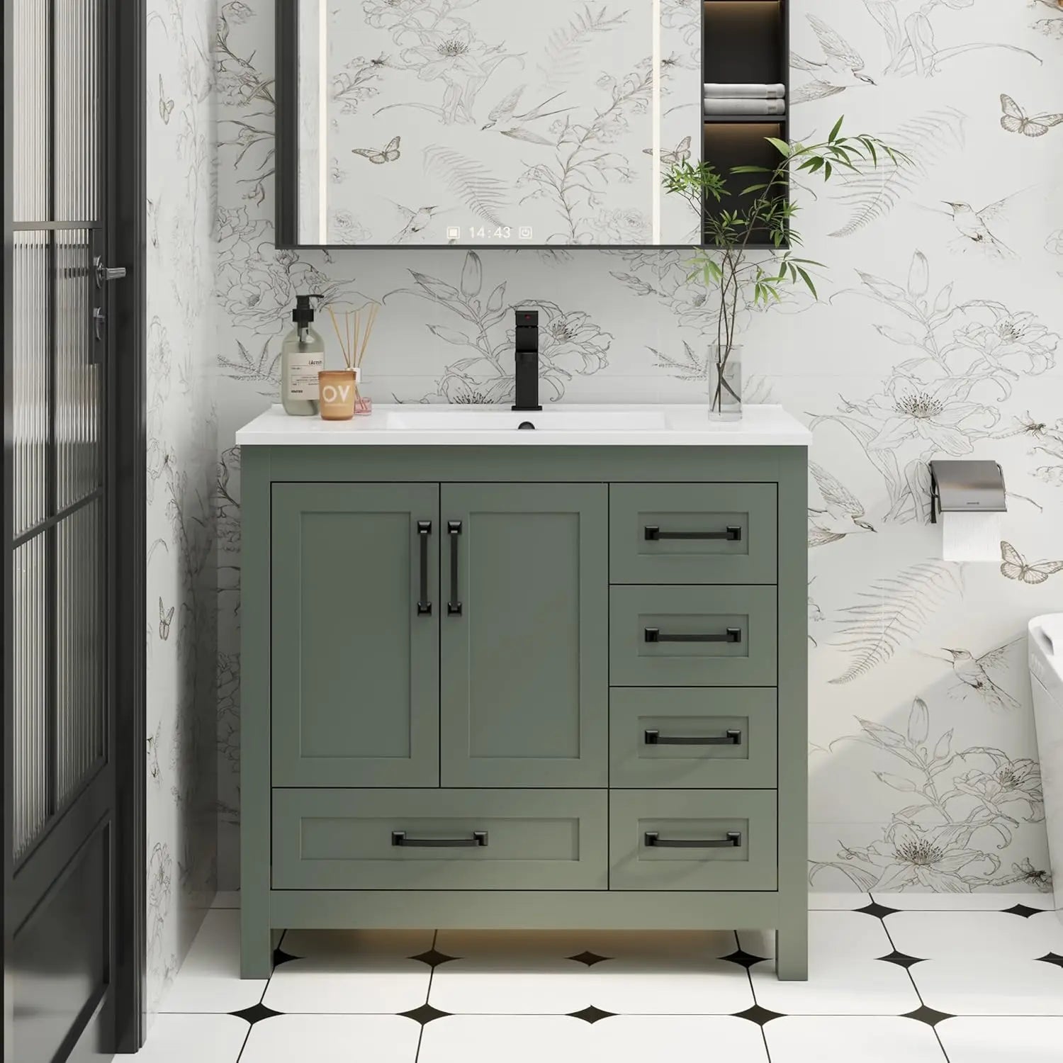 36" Black Bathroom Vanity with Undermount Sink and Matte Black Faucet