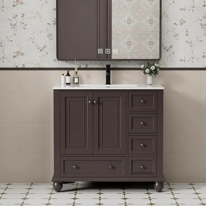 Floor-Mounted Bathroom Vanity with Ceramic Basin