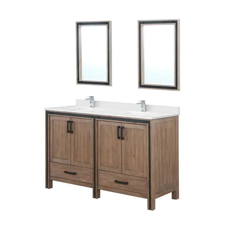 60" Rustic Double Bathroom Vanity with Marble Top and Mirrors