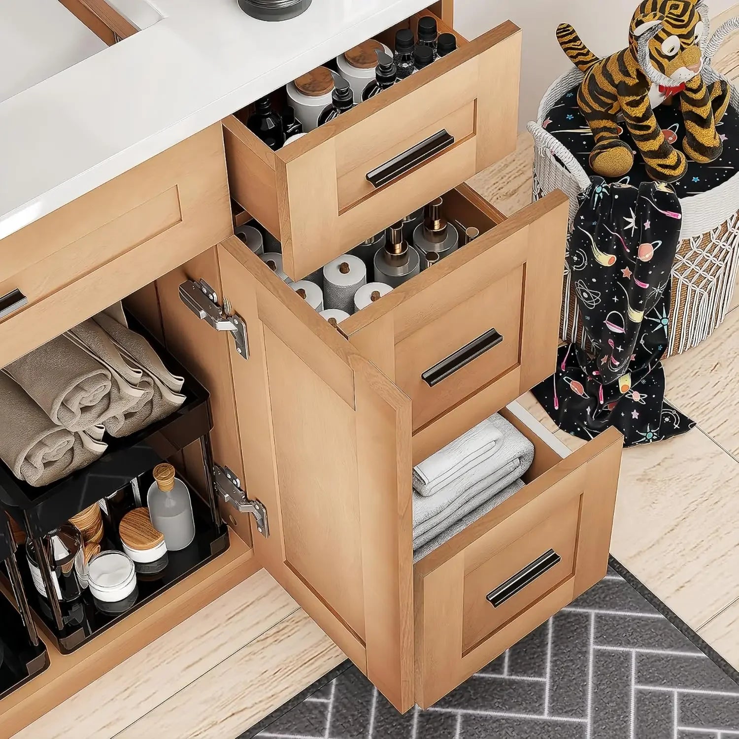 48" Solid Wood Bathroom Vanity with Ceramic Sink and 6 Drawers