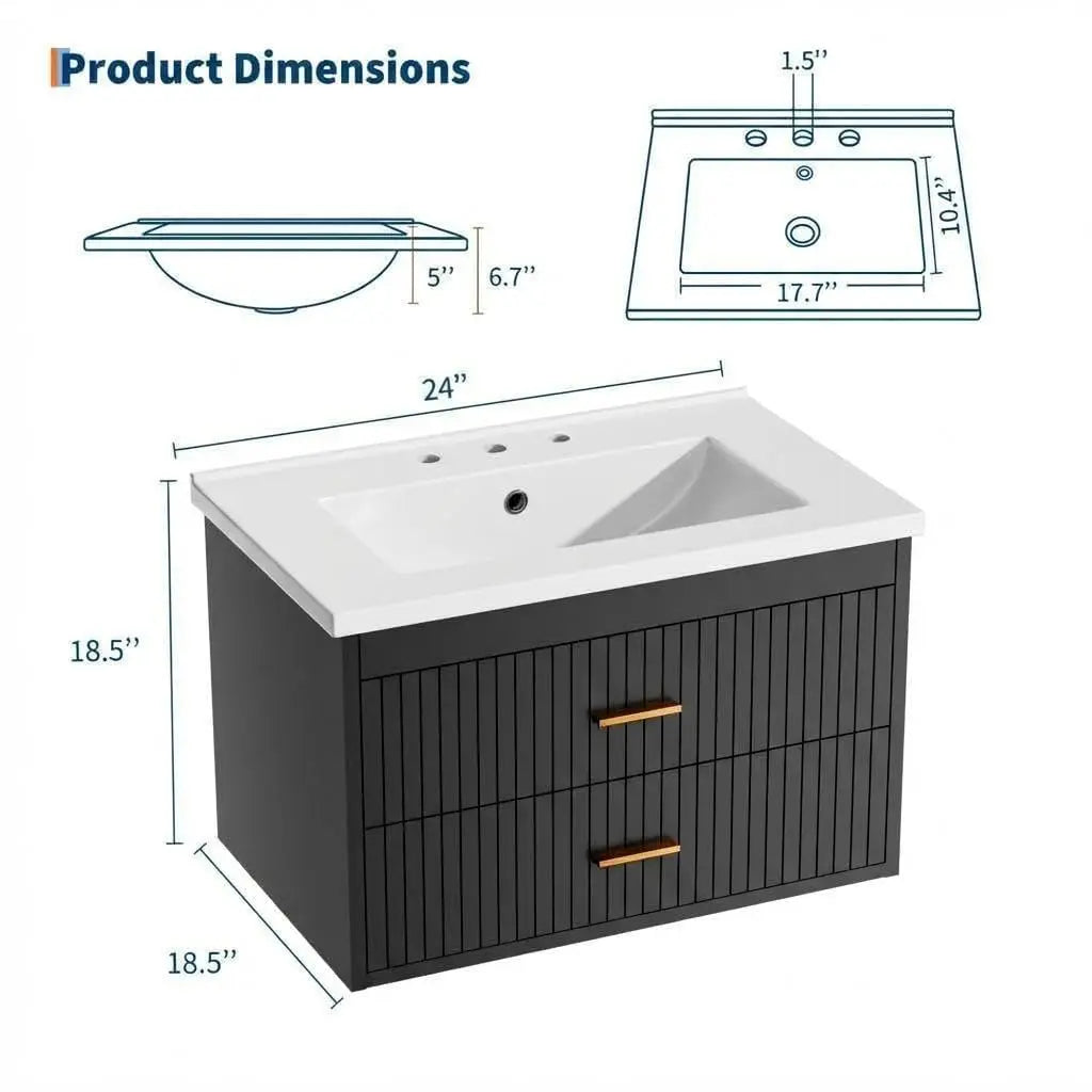 Floating Bathroom Vanity with Sink and 2 Soft-Close Drawers