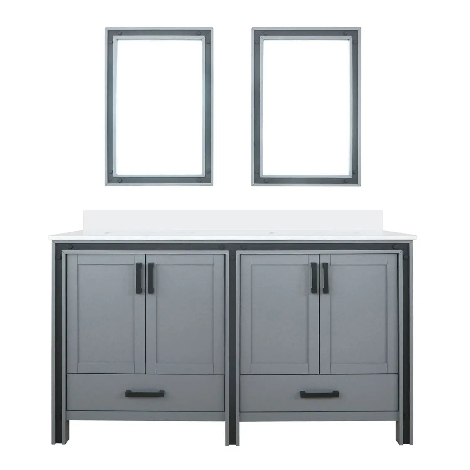 60" Dark Grey Double Bathroom Vanity with Quartz Top and Mirrors