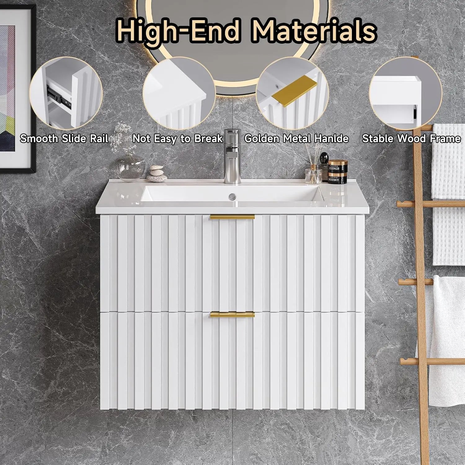 24" Floating Bathroom Vanity with Sink and 2 Drawers