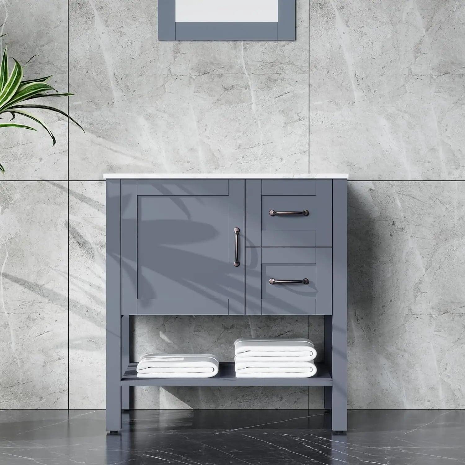 30" White Bathroom Vanity with Vessel Sink, Faucet, and Mirror