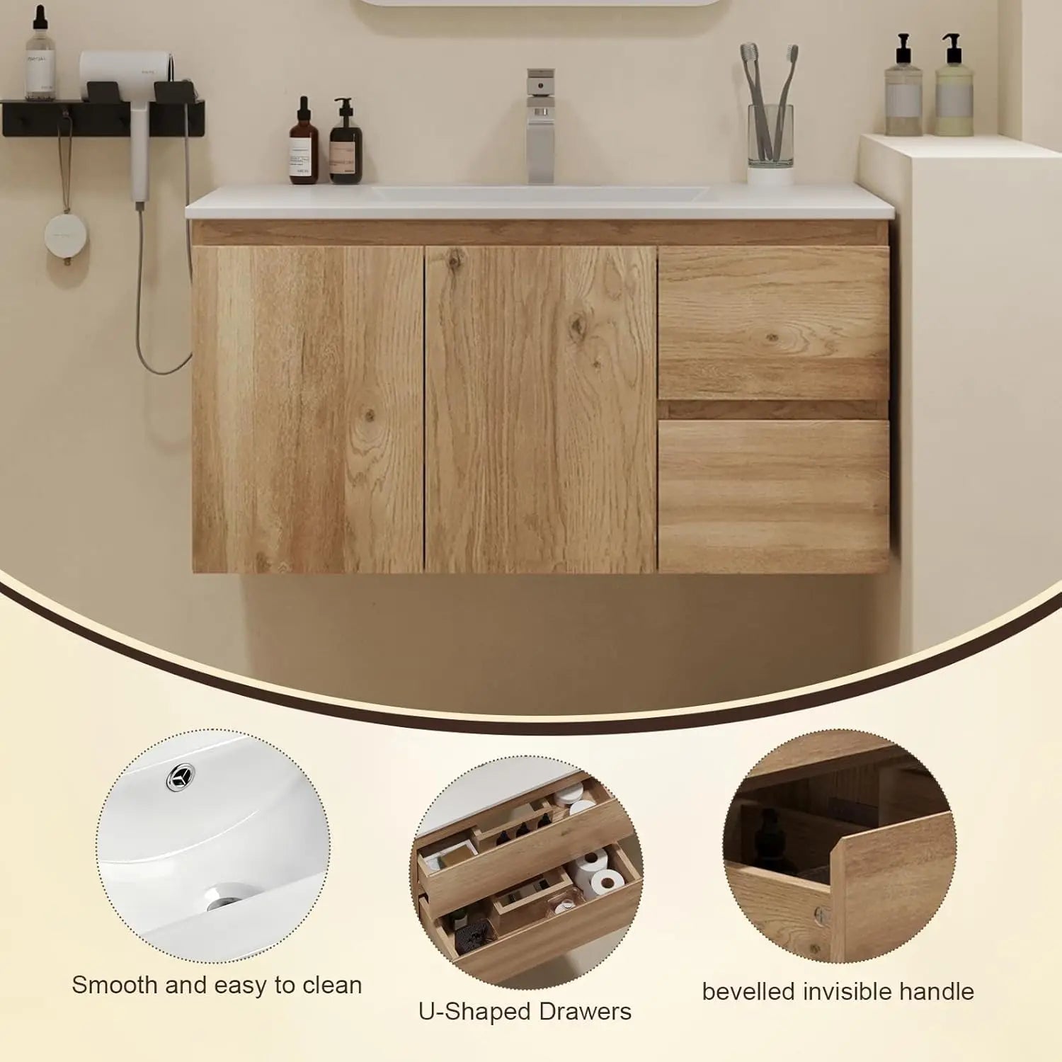 36" Floating Bathroom Vanity with Ceramic Sink