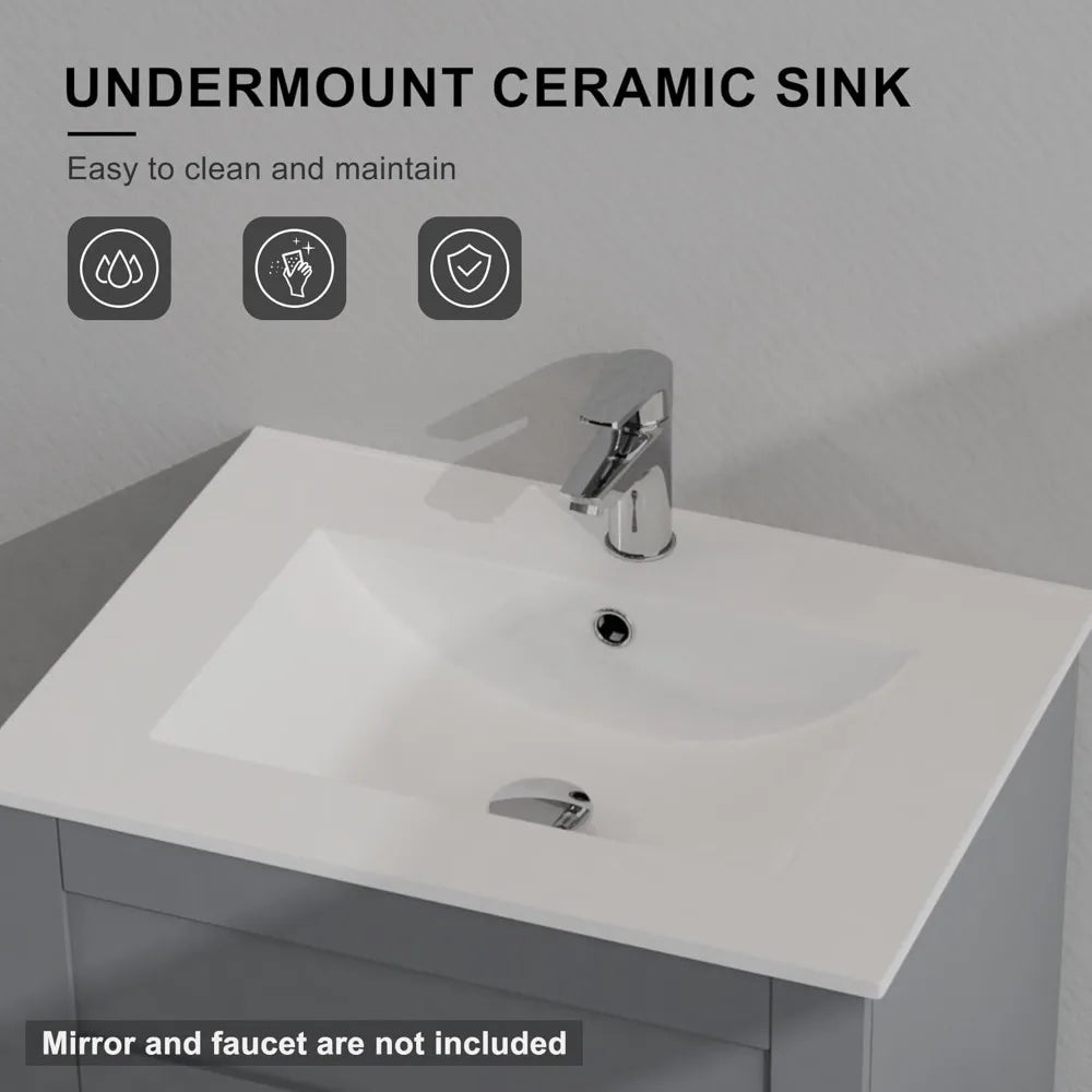 24" Grey Bathroom Vanity with Ceramic Sink