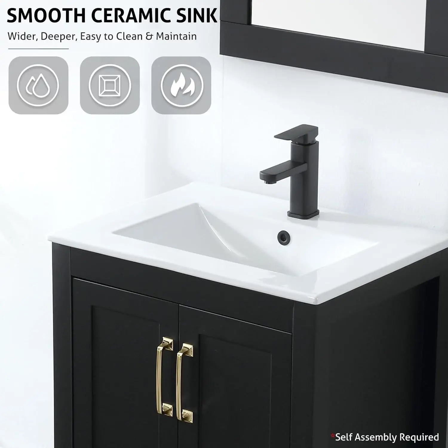 24" Black Bathroom Vanity with Undermount Sink and Matte Black Faucet