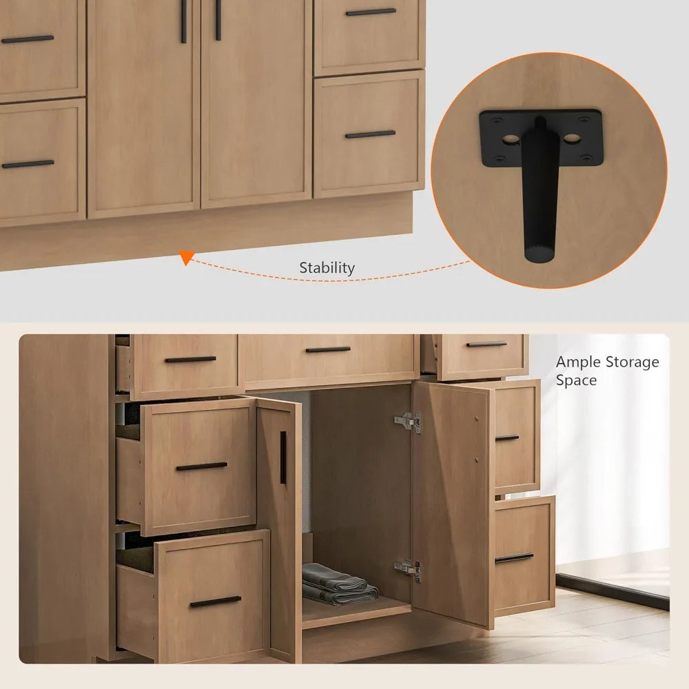 48" Farmhouse Bathroom Vanity with Sink and 6 Drawers