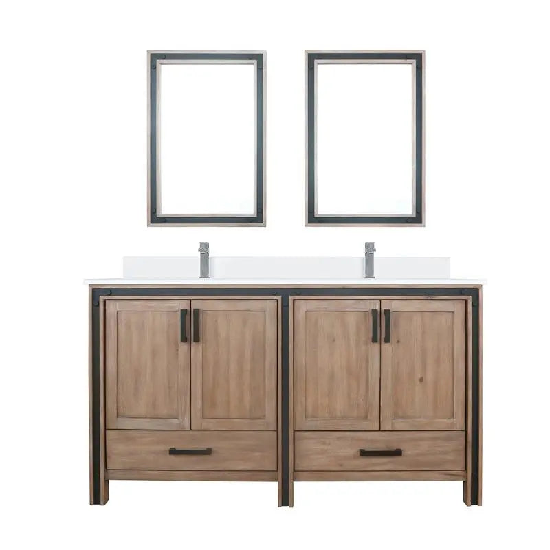 60" Rustic Double Bathroom Vanity with Marble Top and Mirrors