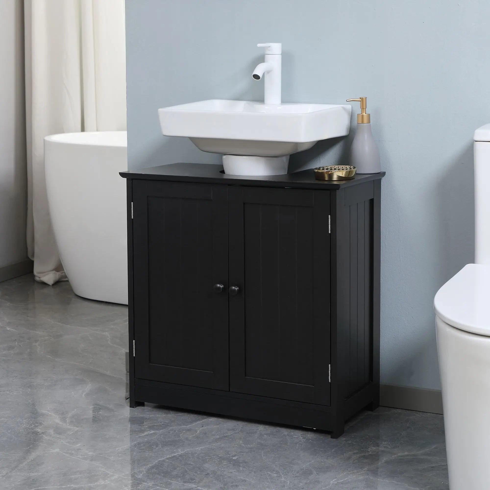 Black Pedestal Sink Cabinet with 2 Doors & Adjustable Shelf