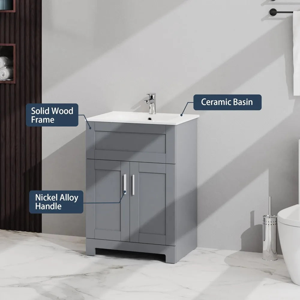 24" Grey Bathroom Vanity with Ceramic Sink